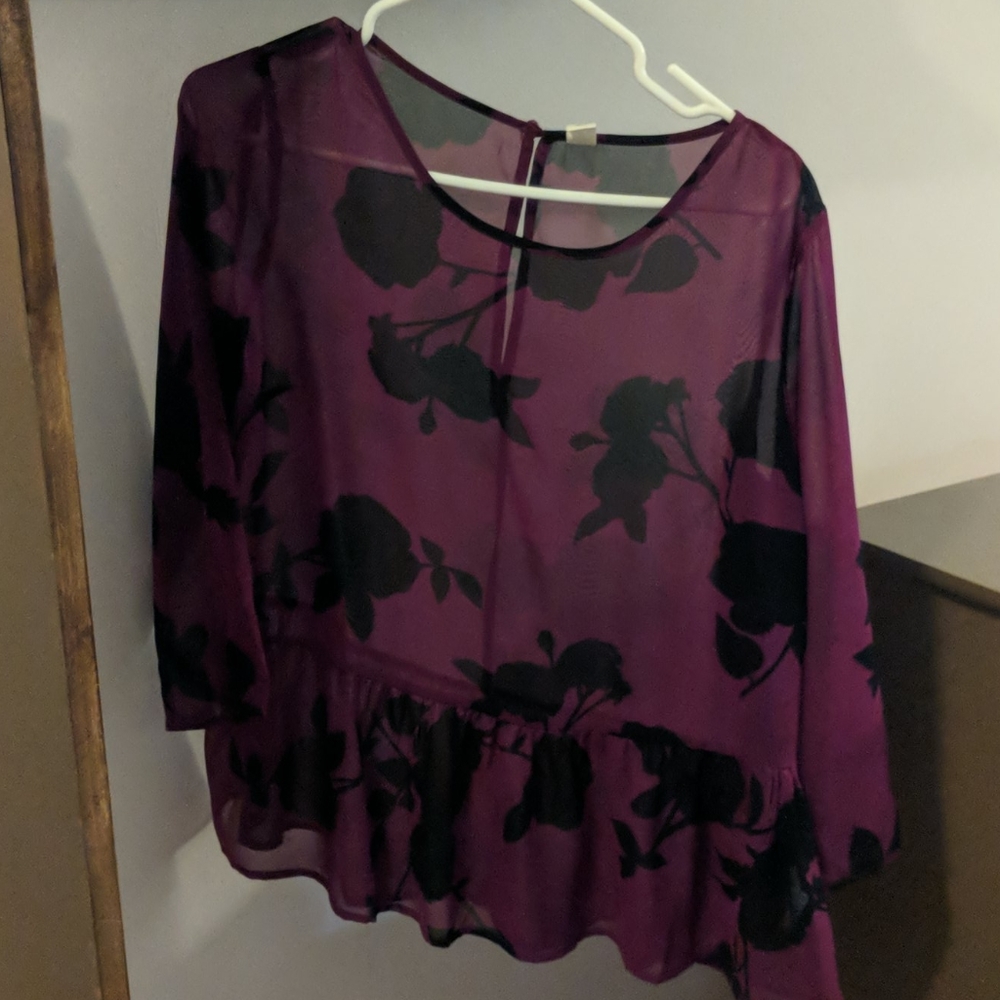 Sheer purple floral blouse